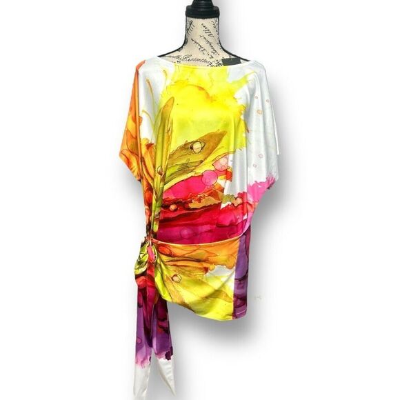 Stylewe 2XL Multicolor Floral Top Tie Hem Raglan Sleeve Lightweight Resort NWT - Picture 2 of 8